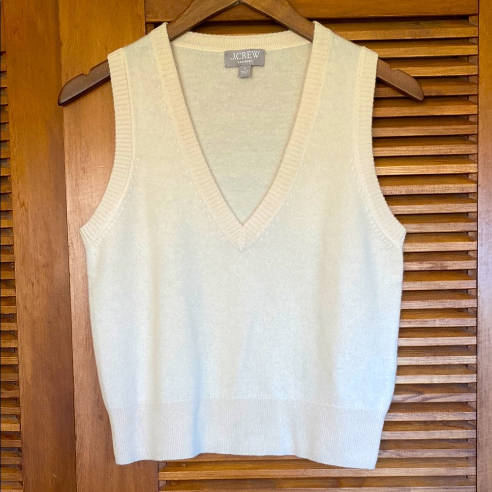 J. Crew Ivory V-Neck Cashmere Vest